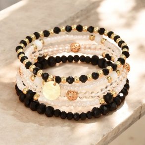 5 smukke perle armbnd - Sort/Guld 