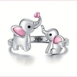 Smuk justerbar ring med elefanter - Slv