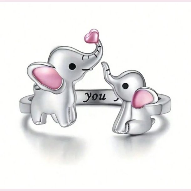 Smuk justerbar ring med elefanter - Slv