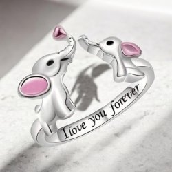 Smuk justerbar ring med elefanter - Slv