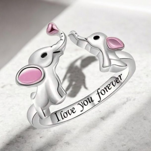 Smuk justerbar ring med elefanter - Slv