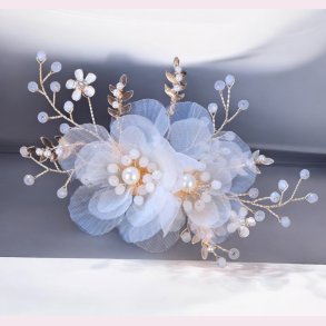 Smuk hrclips med smukke blomster og perler - Brn