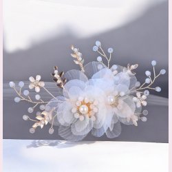 Smuk hrclips med smukke blomster og perler - Brn