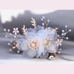 Smuk hrclips med smukke blomster og perler - Brn