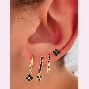 Hoops reringe med sorter zirkonia sten. 4 stk. - Forgyldt