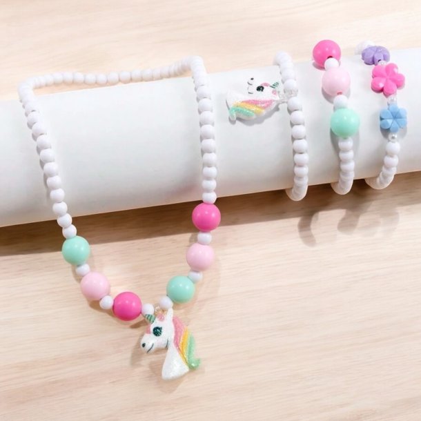 Smykke st til brn - Hvid med heste.