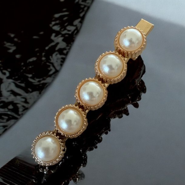 3 stk. hrclips med hvide perler og rhinsten