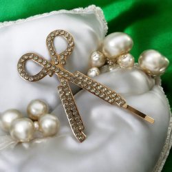 3 stk. hrclips med hvide perler og rhinsten