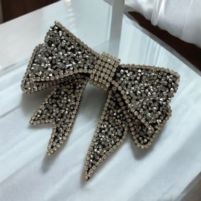 Smuk stor hrklemme med sljfe i rhinsten - Slv  - Sort