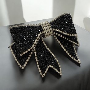 Smuk stor hrklemme med sljfe i rhinsten - Sort slv 