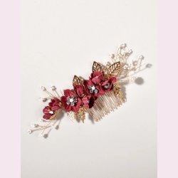 Guldfavet hrnle med smukke rde blomster og perler 3 stk. 