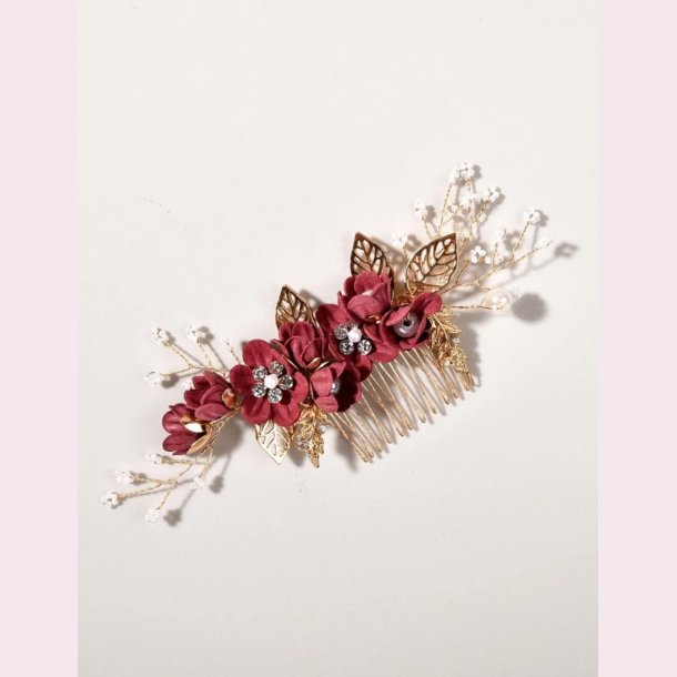 Guldfavet hrnle med smukke rde blomster og perler 3 stk. 