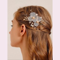 Guldfarvet hrclips med de smukkeste blomster og rhinesten