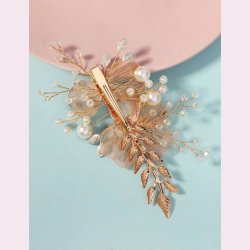 Guldfarvet hrclips med de smukkeste blomster og rhinesten