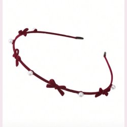 Rdt Velour Hrbnd med Sm Sljfer &amp; Perler