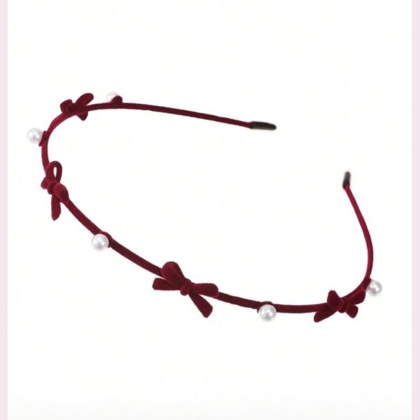 Rdt Velour Hrbnd med Sm Sljfer &amp; Perler