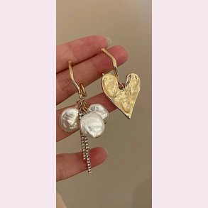 Hjerte og perle reringe - Forgyldt