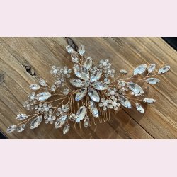 H�rkam med krystalblade &amp; perler � guld