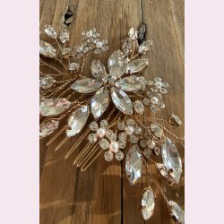 H�rkam med krystalblade &amp; perler � guld