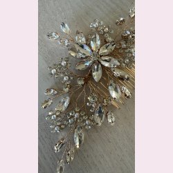 H�rkam med krystalblade &amp; perler � guld