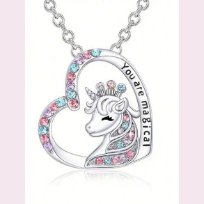 Halskde med unicorn og farvede rhinsten 