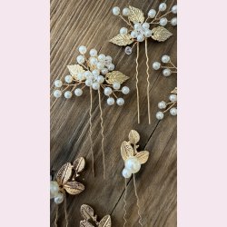 7 stk. Hrnle med hvide perler, blomster og guld blade 