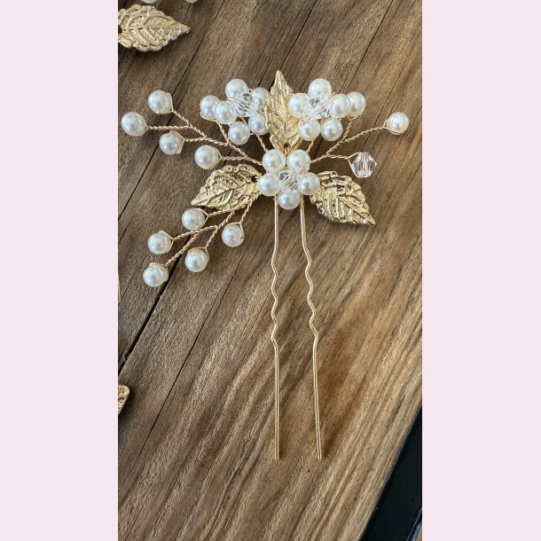 7 stk. Hrnle med hvide perler, blomster og guld blade 