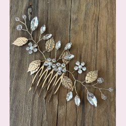 Forgyldt hrnl med klare perler og krystal blomster