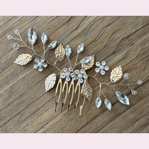 Forgyldt hrnl med klare perler og krystal blomster