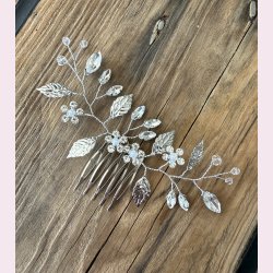 Slv hrnl med klare perler og krystal blomster