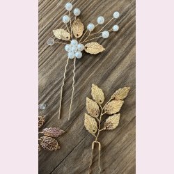 4 stk. Hrnle med hvide perler, blomster og guld blade 