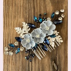 Slv hrnl med de fineste bl blomster og perler 