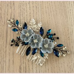 Slv hrnl med de fineste bl blomster og perler 