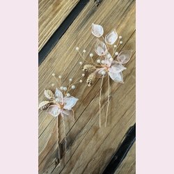 2 stk. Hrnle med hvide perler, lyserde blade forgyldte blade 