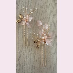 2 stk. Hrnle med hvide perler, lyserde blade forgyldte blade 