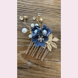 4 stk. Forgyldte hrnle med smukke mrkebl blomster blomster