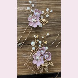 4 stk. Forgyldte hrnle med smukke sarte lyserde blomster 