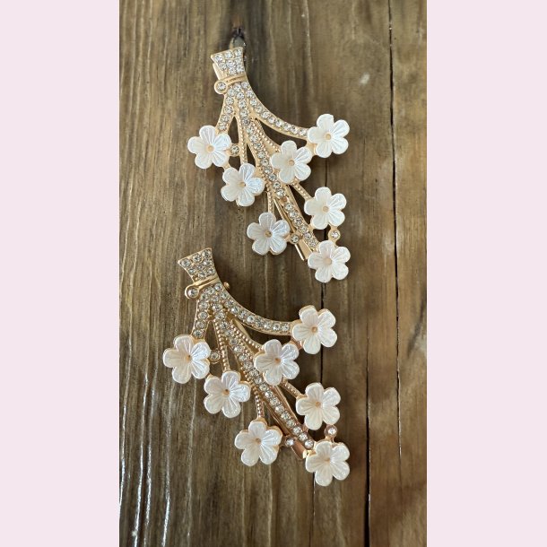 2 stk. Hrclips med sde hvide blomster - Forgyldt