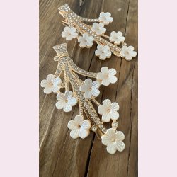 2 stk. Hrclips med sde hvide blomster - Forgyldt