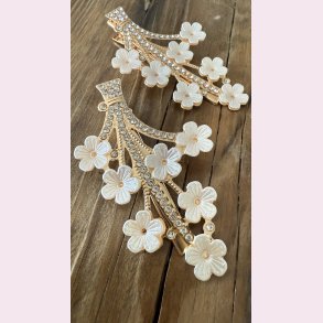 2 stk. Hrclips med sde hvide blomster - Forgyldt