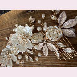 H�rsmykke med blomster, perler og krystaller
