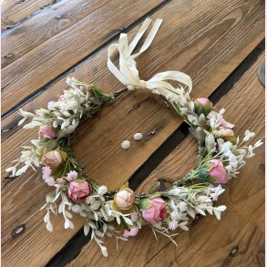 Blomsterkrans med satinb�nd - Lyser�d