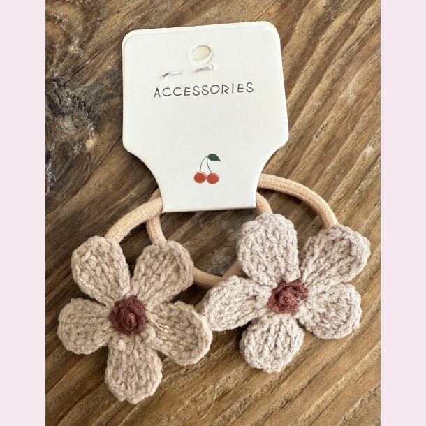 2 stk. Blde blomster hrelastikker - Brun