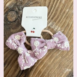 2 stk. Sde sljfe hrelastikker - Lilla med hvide blomster