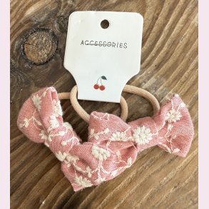 2 stk. Sde sljfe hrelastikker - Lyserd med hvide blomster