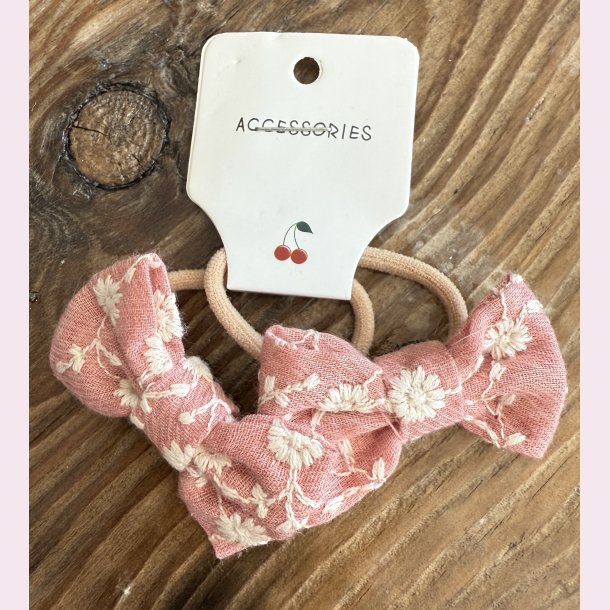 2 stk. Sde sljfe hrelastikker - Lyserd med hvide blomster