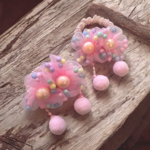 2 elastikker - Pastel farver, bobler, lyserde perler