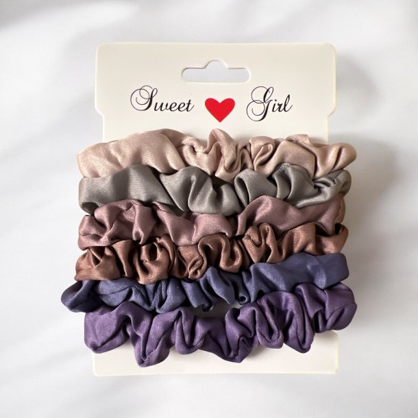 6 stk. Elastikker - Satin Scrunchies 