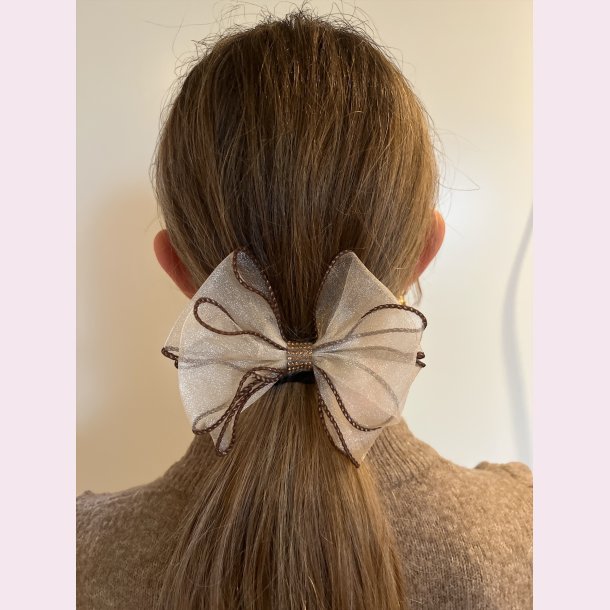 Mesh elastik - Lys, glimmer med brune syninger