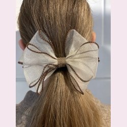 Mesh elastik - Lys, glimmer med brune syninger